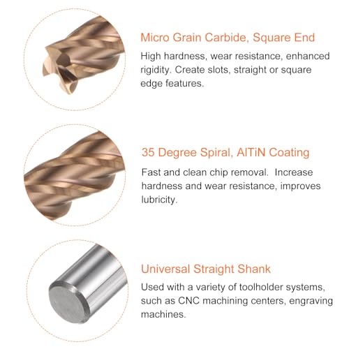 Image of HARFINGTON Micro Grain Carbide Square End Mill 9 /32 inch x 25 /32 inch (7mm x 20mm) Cut 5 /16 inch (8mm) Shank 2-3 /8 inch (60mm) Length AlTiN Coated 4 Flutes Square Nose Cutter for Alloy Steel Hardened Steel