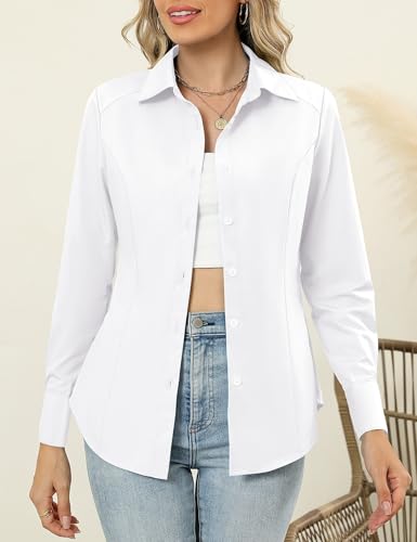 Rapbin Button Down Shirts for Women Long Sleeve Wrinkle Free Dress Shirts Casual Collared Blouses Business Work Tops3