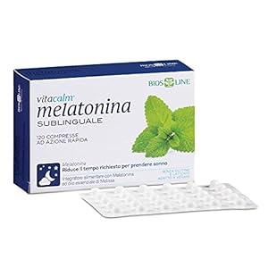 BIOS LINE VitaCalm Melatonina Sublinguale, Integratore alimentare per prendere sonno più velocemente, Integratore per dormire con Melatonina ed olio essenziale di Melissa (120 Compresse)