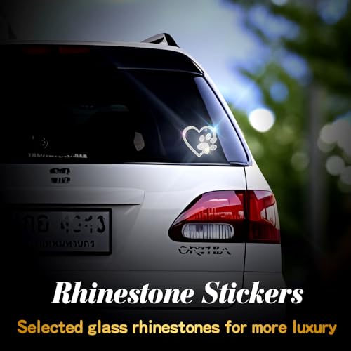 Image of 2Pcs Car Bling Stickers and Decals for Women Rhinestone Stickers Heart with Dog Paw Bling Car Accessories Mobile Phones Tablets Computers Notepads Water Cups Stickers Decals and Decorations