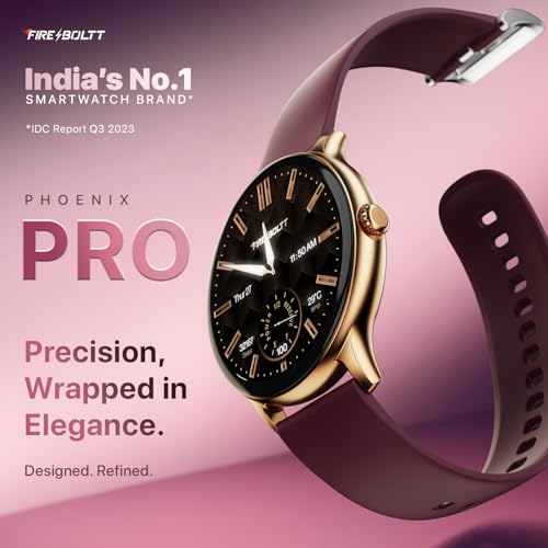 Image of Fire-Boltt Phoenix Pro Round Smart Watch 1.39″ HD Display with Bluetooth Calling, AI Voice Assistant, SpO2 & Heart Rate Monitor, 120+ Sports Modes, IP67 Waterproof Smartwatch for Men & Women - Brown