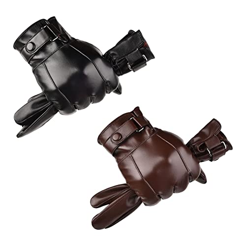 Image of Men Winter Gloves PU Leather Touchscreen Windproof for Riding Motorcycle Black| Mens Accessories | Gloves & Mittens|1 Pair Winter Gloves For Men