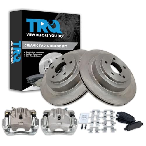 Image of TRQ Rear Brake Pad and Rotor Set Ceramic Rotors Calipers