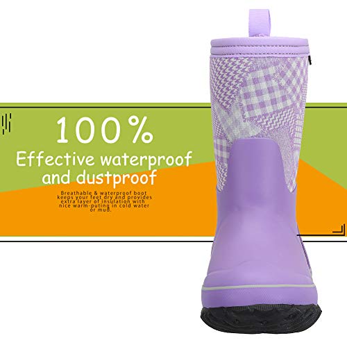 CNSBOR Kids Waterproof Insulated Rubber Neoprene Rain Boots with Easy on Rainboot for Youth4