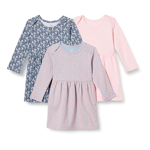 Amazon Essentials Kleinkind Mädchen Baumwolle Langarm Kleid 3er Pack Blassrosa/Blau Posey Floral 2T
