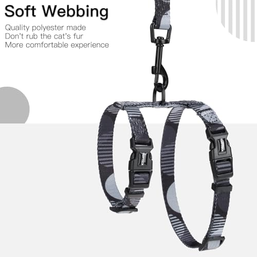 PUPTECK Adjustable Cat Harness and Leash Set Escape Proof Kitten Strap Collar for Walking Travel, Printed Dark Grey - Thumbnail 4