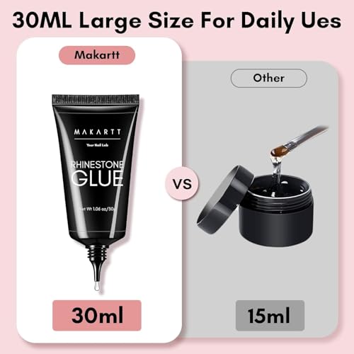 Makartt Nail Rhinestone Glue for Nails: Super Strong Gel Nail Glue for Decorations Nail Charm 3D Nails Bling Gel for Nail Gem Nail Art Jewel Diamonds 30ML Cured Need Beauty