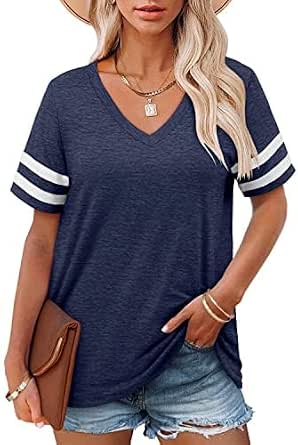 Woffccrd Women's Casual V-Neck T-Shirt - Loose Fit Short Sleeve Tunic Top, Basic Summer Tee