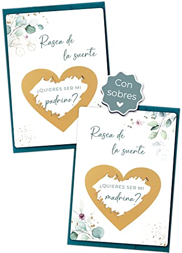 Image of Jolicoon Tarjetas de rascar Quieres ser mi Madrina - Quieres se mi Padrino - con sobres y sello de cera