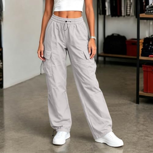 Women's Cargo Pants Drawstring Waist Wide Leg Utility Work Trousers - image 5