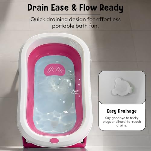 Image of StarAndDaisy Baby Bath Tub for 0 to 5 Years /Bath Tub for Kids 0-3 Years, Tub for Girls & Boys with Foldable Legs, Easy to Store -Pink