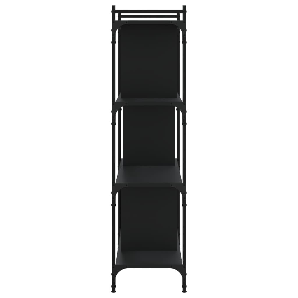 Bücherregal 4 Böden Schwarz Holzwerkstoff und Metall mit verstellbaren Beinen 76x32x123 cm freistehend für Wohnzimmer, Büro und Kinderzimmer als platzsparendes Regalsystem mit viel Stauraum
