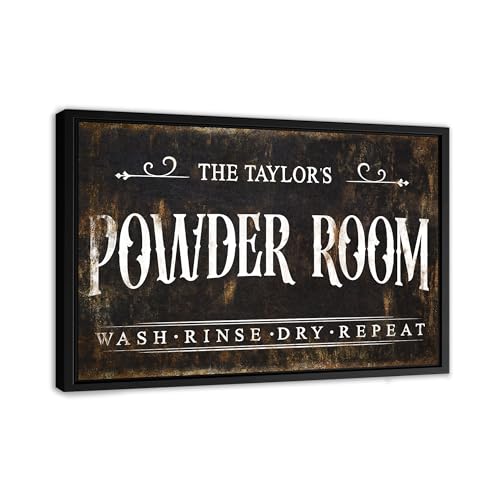 Awesometik RUSTIC Personalized POWDER ROOM Canvas Wall Sign, Vintage Sign