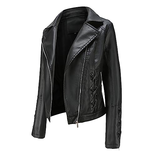 Veste en cuir tissé pour femme noire Adhdyuud taille M à manches longues