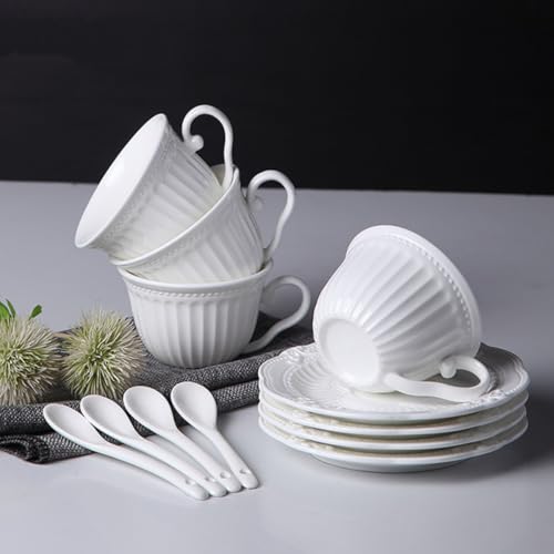 Taza de café de cerámica con bandeja, juego de café elegante estilo europeo 5