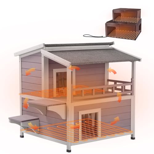 Aivituvin Heated Outdoor Cat House for Outside Insulated Feral Cat Shelter Weatherproof with Heated and Insulated Liner 2 Story