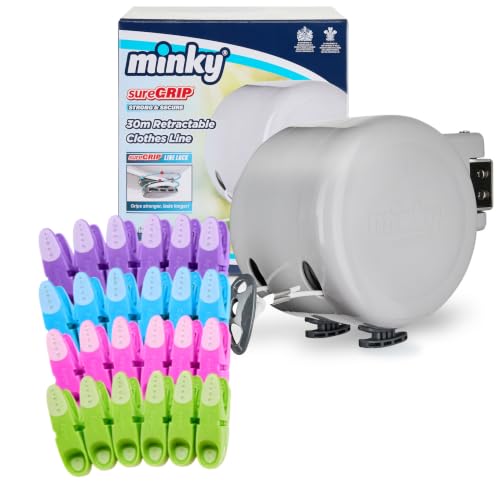 Minky SureGrip 30m Retractable Washing Double Line + 24 SureGrip Pegs