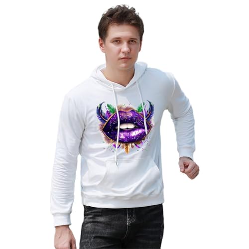Mardi-Gras Glitter Lips Unisex Casual Hoodies Long Sleeve Lightweight Pullover Tops Loose Sweatshirt with Pocket4