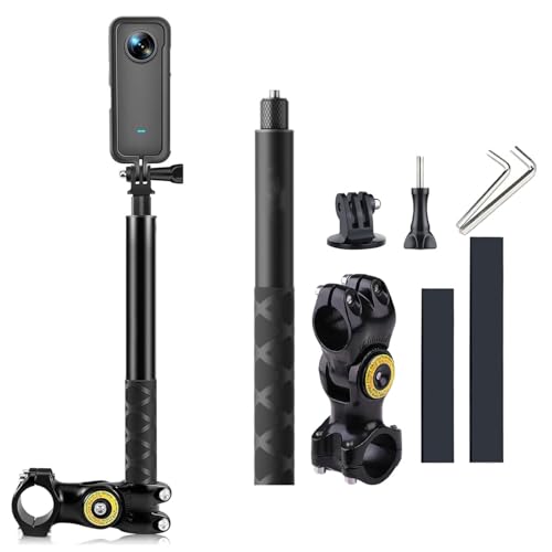 Image of Motorcycle Bracket Hanlebar Mount with Invisible Insta 360 Stick for Bikes and Bicycles, 360 Adjustable for Insta 360 X5 X4 X3 X2 Go Pro, DJI osmo Action Cameras Accessories (Mount + Stick)