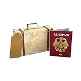 The UK Factory Überraschungs-Mini-Koffer & Mini-Goldfolien-Pass Geschenkset zum Selbermachen – Perfekt für Valentinstag, Geburtstage & Reisen!