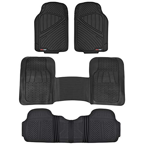 Motor Trend FlexTough Rubber Floor Mats & Liners Mega Truck SUV Combo - Heavy Duty Odorless (Black)