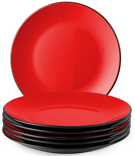 MIAMIO - Ensemble d'assiettes 6 en céramique grès pour la table - Collection Le Papillon (Rouge, 26 cm)