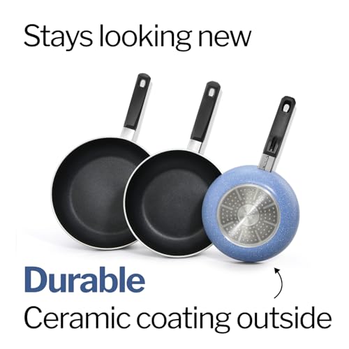 Image of Hawkins Quik Gift Set of 3 Nonstick Frying Pans | Induction & Gas Compatible | Rivet-Less Design for Easy Cooking & Cleaning | Grey (IQFS)