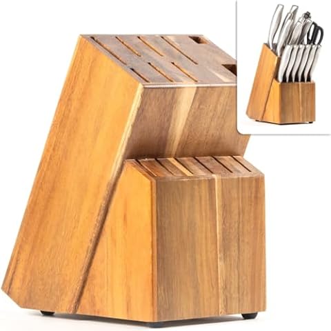 Coninx Acacia Wood Knife Block - Convenient & Secure Knife Stand Cover