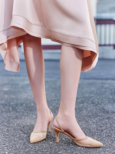 Coutgo Womens Mesh Slingback Heels Pointed Toe High Heels Pumps Slip On Party Dress Shoes2