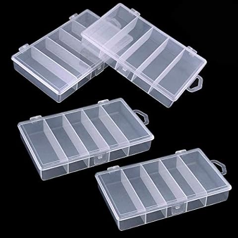 Newbested 4 Pack 5 Grid Clear Plastic Fishing Tackle Bait Hooks Storage Box,Visible Bead Jewelry Making Findings Utility Organizer Container Case for Jewelry,DIY Crafts(7.1" x 4.3" x 1.2") Cover