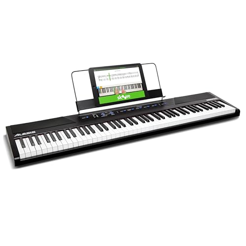 Alesis Recital Piano Eléctrico 88 Teclas Semi Contrapesadas con Altavoces, Lecciones de Piano, Metrónomo y 5 Kits de Sonidos - Negro
