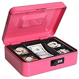 Cash Box with Combination Lock, Metal Money Box for Cash, Lovndi Lock Box with Money Tray, 9.84x 7.8
