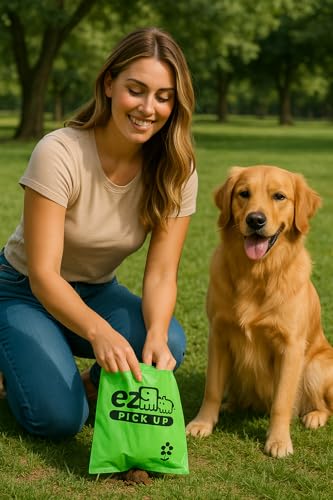 Image of EZ Pick Up 1000 Count Dog Waste Poop Bags, Unscented Single Roll, Heavy Duty, Improved Thickness (Green - 1000ct)