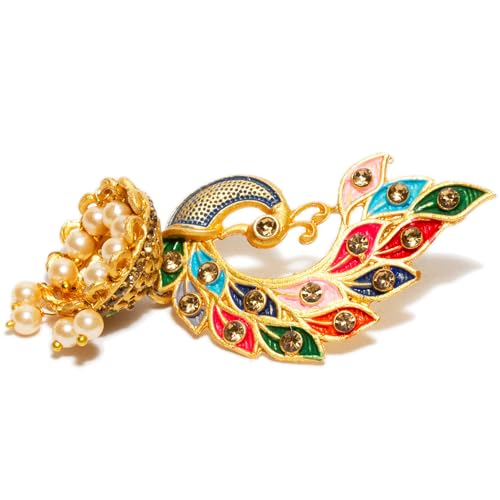 Bindhani Indian Bollywood Style Gold Toned Peacock Meenakari Jhumka Earrings For Women2