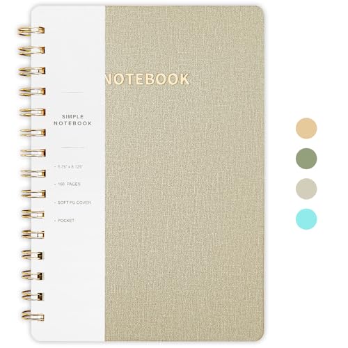Image of Spiral Notebook-5.75 inch x 8.125 inch College Ruled Journal with Inner Pockets and 160 Pages,PU Leather Cover Business Journal, Twin-Wire Binding Notebook Perfect for Office & Home School Supplies Light Grey