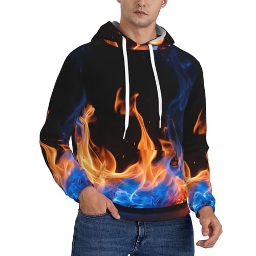 JGHHOUN Blue Flame Print Men'S Hoodie Sweatshirt Casual Pullover Winter Autumn Spring Workouts Outerwear