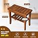 Teak Wood Shower Bench Stool with Storage Shelf, Wooden Waterproof Bathroom Spa Bathing Teak Shower Stool with Non-Slip Feet Gadget 2024 for Indoor or Outdoor Shower Chair Seat Organizer