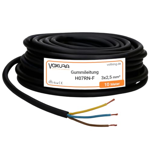 Voxura H07RN-F 3x2 5 mm 10 Meter Gummileitung flexibel mit Schutzleiter 3G2 5 UV-resistent ölbeständig für Außenbereich Campingkabel Baustellenkabel