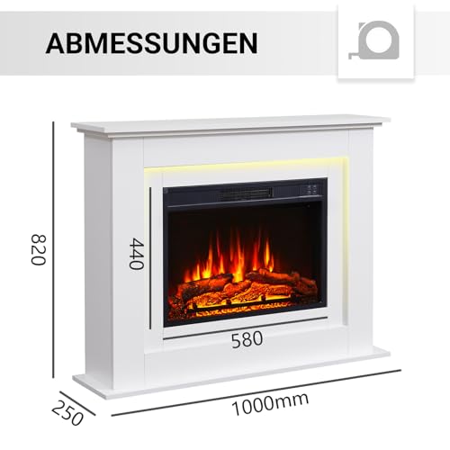 BALDERIA Finn - Elektrokamin mit Heizung in Weiß mit Kaminsims, 3D Flammeneffekt