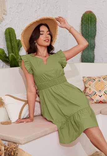 Image of Jayscreate Women's Ruffle Sleeve Layered Dress Pockets Elastic Waist 2025 V Neck Above Knee Summer Casual Cute Dress