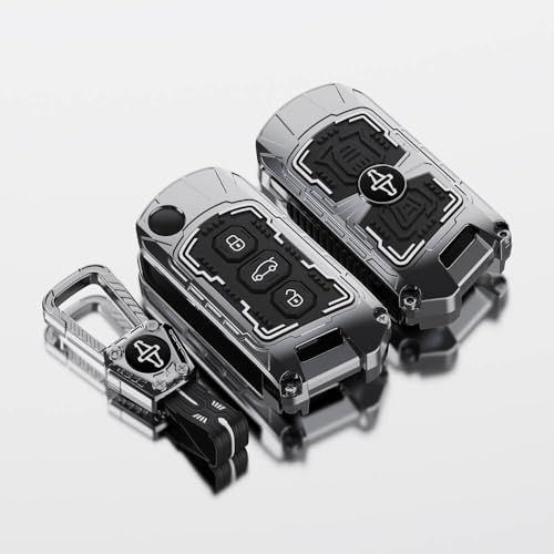 Image of Keyzone Iron Core Series Key Cover Compatible for Mahindra Thar Roxx, Thar, Bolero, Scorpio, XUV700, XUV400, XUV3x0, XUV300, TUV300, Marazzo 3 Button flip Key (Gunmetal)