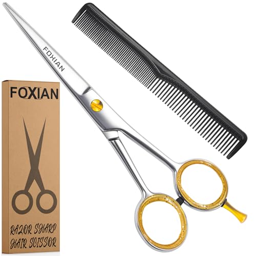 Foxian Hairdressing Professional Scissors for Barbers & Hairdressers 6 Stainless Steel Hair Cutting Scissors with Comb for Men & Women
