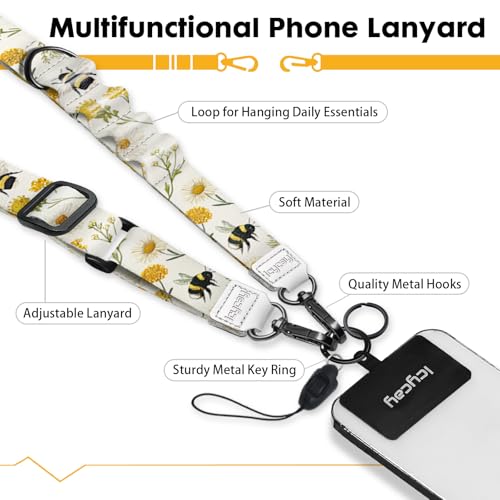Image of Icycay Phone Lanyard Crossbody Strap Adjustable Teacher Women Bumblebees | for Cell Phone Case Keys ID Badges, Anti Theft, Multifuctional, Neck Phone Holder, Travel Hiking Essential Accessories, Gifts