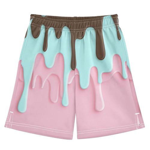 DOMIKING Chocolate Drip Pink Kids Shorts Pull-on Boys Shorts with Elastic Waist Casual Athletic Pants for Outdoor Playwear