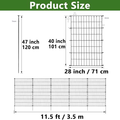 ARIFARO Dekorative Gartenzaun 5 Panels Gesamtlänge 3,5m (101cm H x 71cm B) Keine Graben Tier Barriere Fechten, Haustier Zaun Rostfrei Metalldraht Panel Grenze für Kaninchen, Hof, Patio