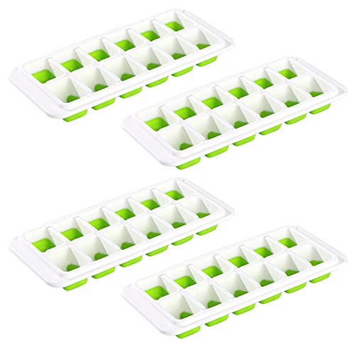Image of DOQAUS Ice Cube Trays 4 Pack, Silicone Ice Cube Tray Easy-Release with Removable Lid for Better Sealing, with LFGB Certified & BPA Free, Durable & Stackable Ice Trays with Covers for Cocktail, Freezer