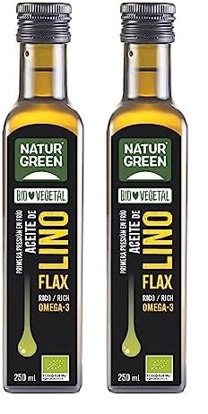 NaturGreen - Aceite Lino Bio, 100% Aceite de Semillas de Lino Ecológico, Rico en Omega-3, Primera Presión, 250 Mililitros (Paquete de 2)