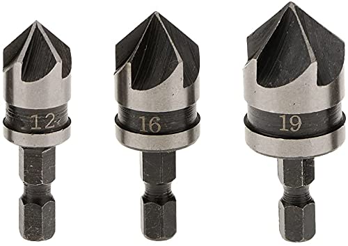 Hex Shank 1/4-inch Countersink Power Drill Bit Bore Set Of 3 for Wood, Plastic And Soft Metal 12,16 & 19mm