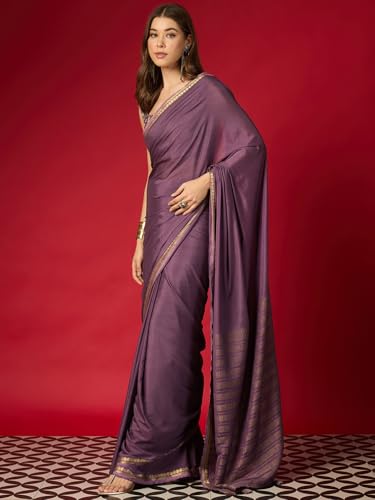 Image of AKHILAM Women's Mysore Silk Ethnic Motif Printed Saree With Unstitched Blouse Piece