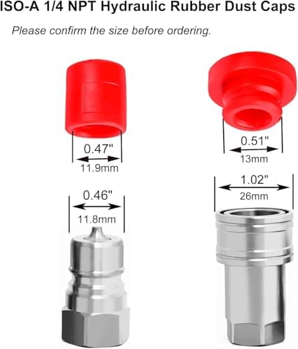 LSTORENICE 4Sets Hydraulic Fitting Coupler Protective Cover Hydraulic Quick Coupler Dust Cap and Cover Set PVC Rubber for ISO7241-A (ISO-A) Series Male Female Plug (1/4)